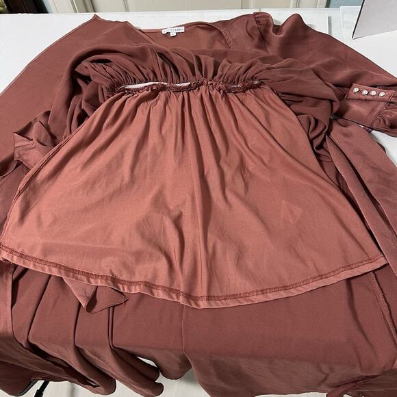 Baltic Born Maxi Dress Size Large Rust Tie Waist Long Sleeve Formal Gown - Picture 9 of 14